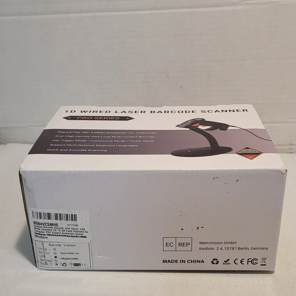 Tera 6900 Industrial Wired 1D QR Digital Barcode Scanner w/ USB Cable & Stand